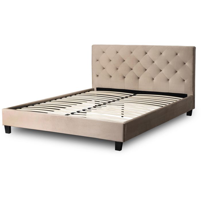 Łóżko z Materacem QUEEN Mebel Elite Tapicerowane 160x200 cm Welur Beż 1 szt