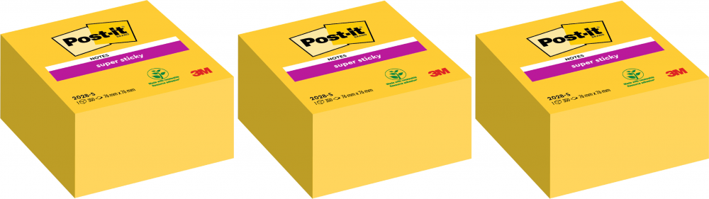 3x Notes samoprzylepny Post-it Super Sticky, 76x76mm, 350 karteczek, żółty, neonowy