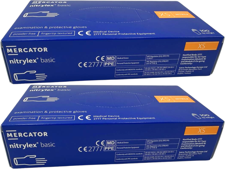 2x Rękawiczki nitrylowe jenorazowe Nitrylex Basic, bezpudrowe, rozmiar XS, 100 sztuk, ciemnoniebieski