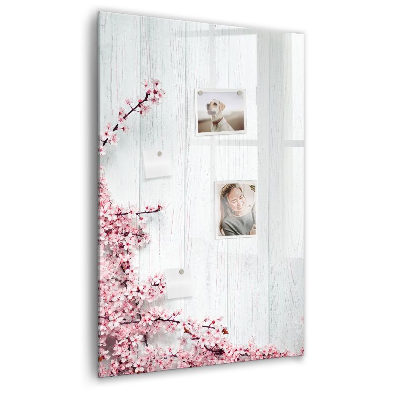Szklana tablica magnetyczna Wallfluent 60x90 cm Kwiaty na drewnie Czarny marker 1 szt.