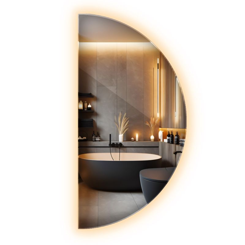 Lustro Do Salonu Półokrągłe Wallfluent 45 x 90 cm LED Ciepła Barwa 1 szt.