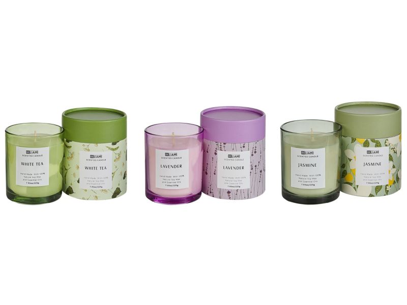 Zestaw 3 świeczek zapachowych Colorful barrel Wosk sojowy Świeże nuty Nuty kwiatowe 1 kpl