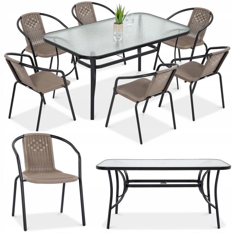 Zestaw Mebli Jadalnianych Focus Garden Ogrodowych Simple Stół 150x90 6 x Krzesło Cappucino 1 szt