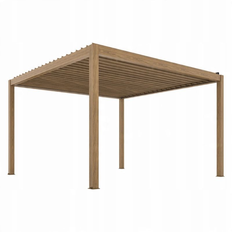 Pergola Ogrodowa Esti&Esta 4X4X2.5 Aluminiowa Elektryczna z Oświetleniem LED w Kolorze Drewna 1szt