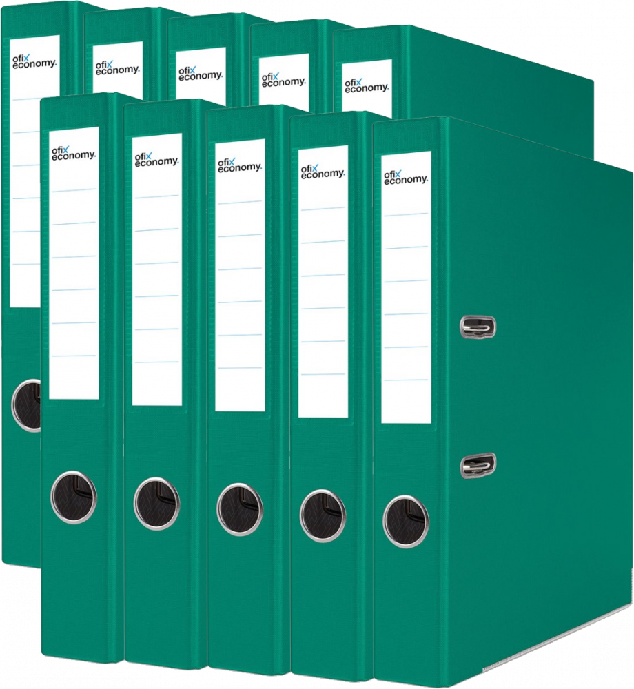10x Segregator A4 Ofix Economy, z wyklejką, 50mm, do 350 kartek, zielony