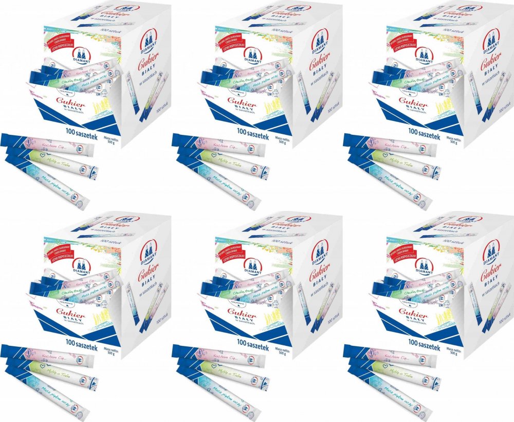 6x Cukier biały Diamant, w saszetkach, 100 sztuk, 100x5g