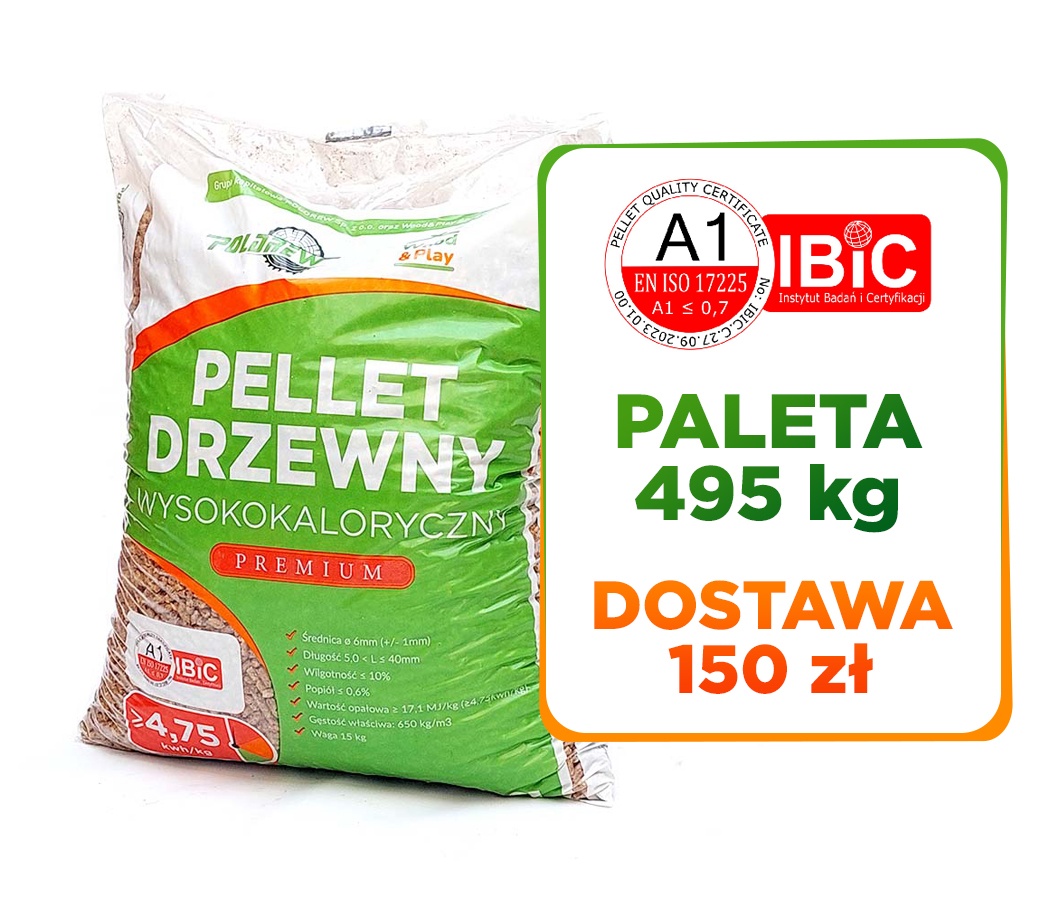 Drewno opałowe | Pellet drzewny EN A1 17,1 MJ/kg (4,75kwh/kg) - PALETA 495 kg