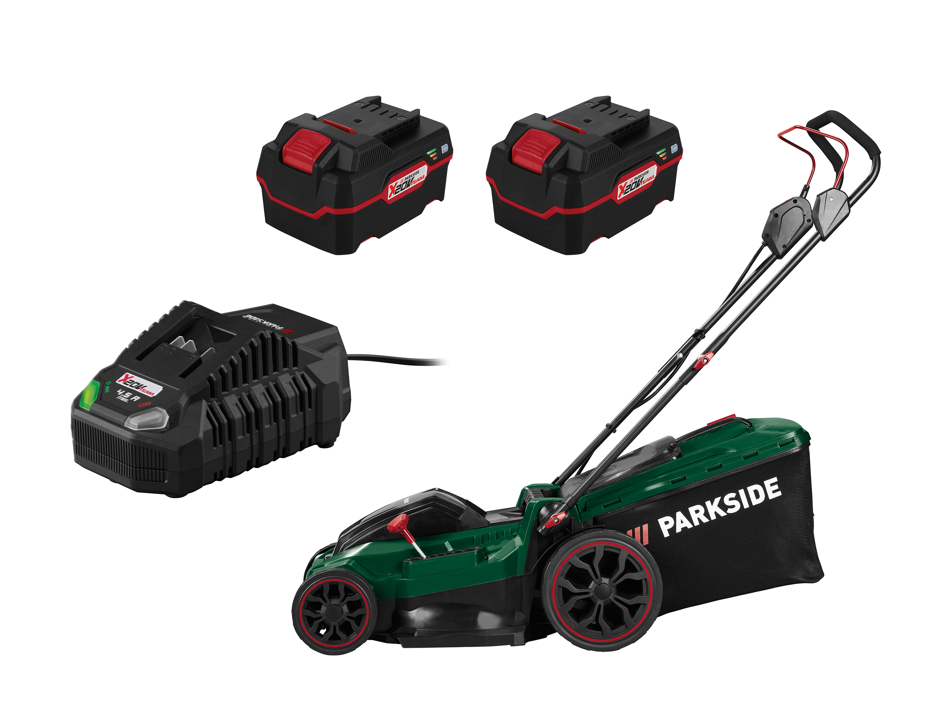 Parkside Zestaw Akumulatorowa kosiarka 40 V z 2 akumulatorami Smart 4 Ah i ładowarką 4,5 A