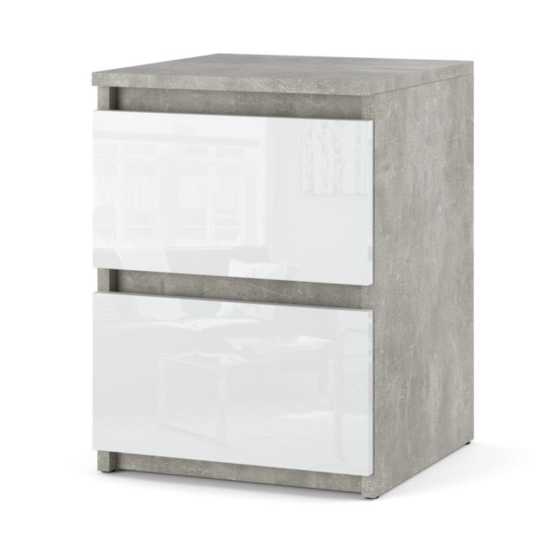 Szafka Nocna Hurtownia-Mebli Szuflady 2 Hugo 30cm Beton Biały Połysk 30x30x40 cm 1szt.