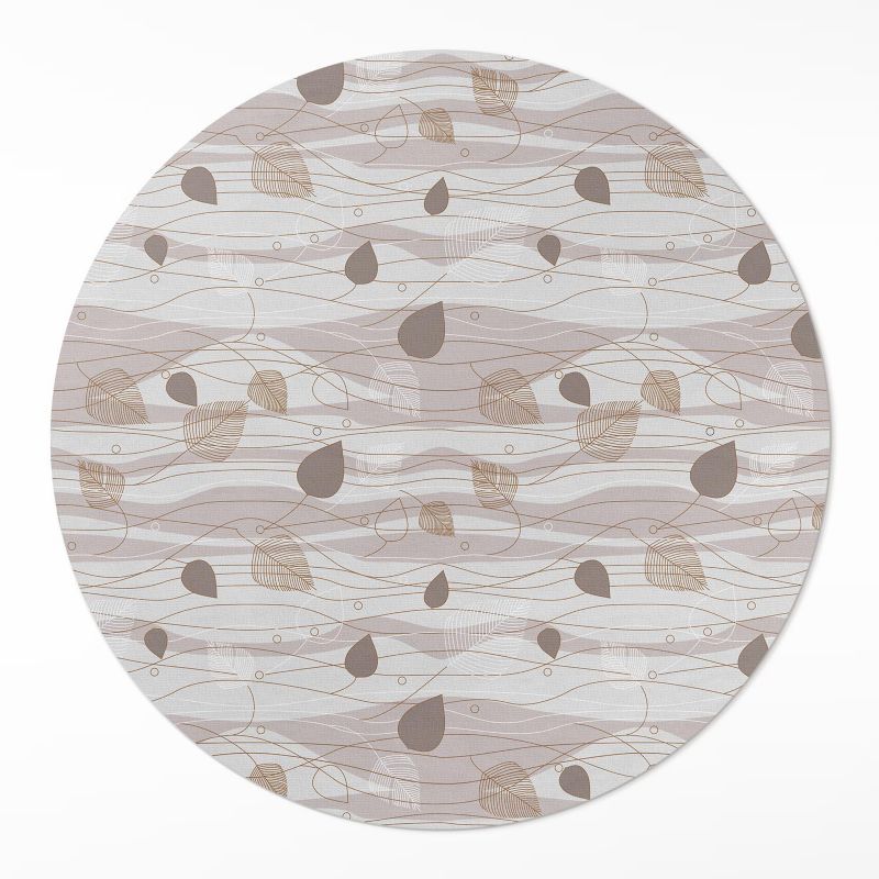 Okrągły Dywan Winylowy Wallfluent fi120 cm Boho listki na tle fal 1 szt.