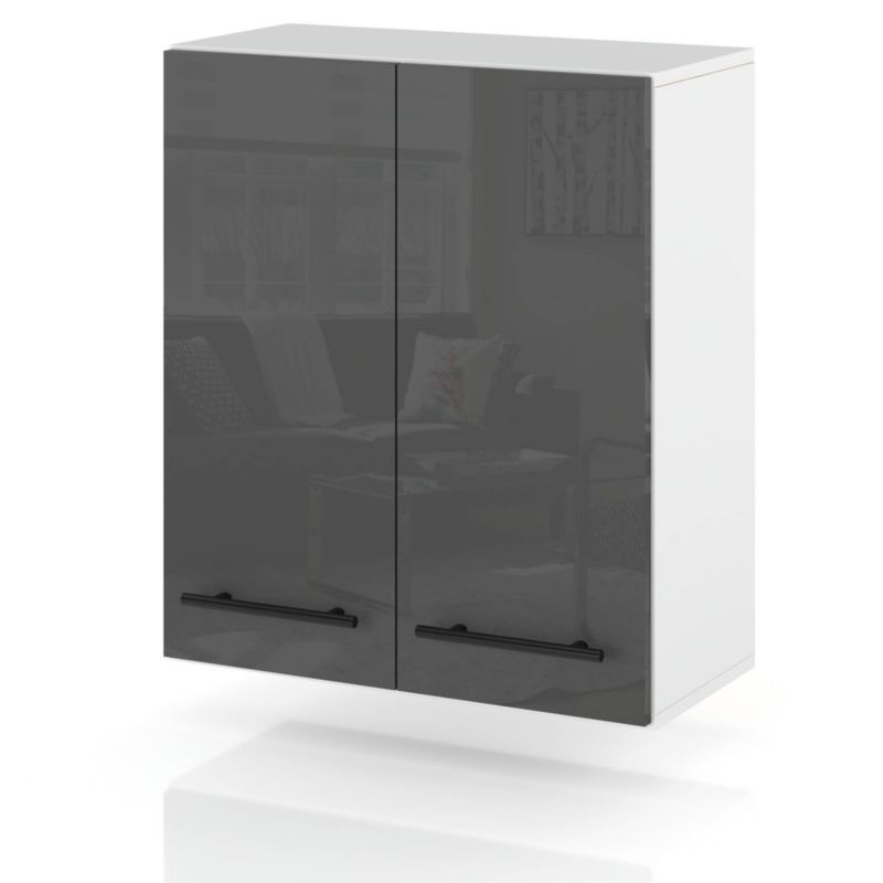 Szafka Kuchenna Hurtownia-Mebli Wisząca W60 sPremium 60cm Biały Mat Szary Połysk 60x32x72 cm 1szt.