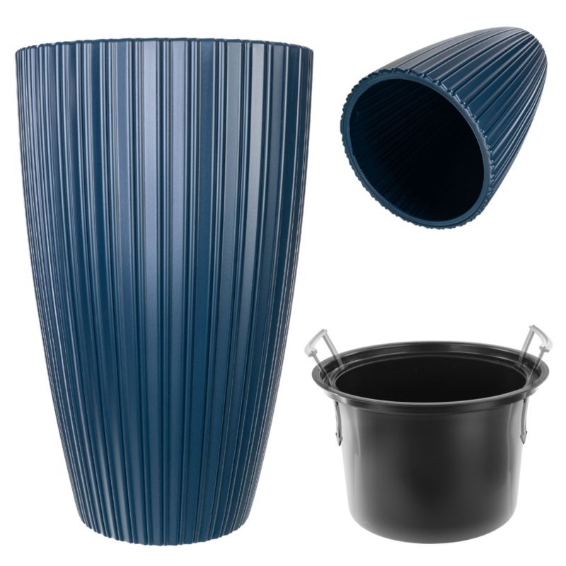 Doniczka KADAX Donica Na Kwiaty 30cm Osłonka Z Wkładem Kwietnik Plastikowa Granat 1szt.