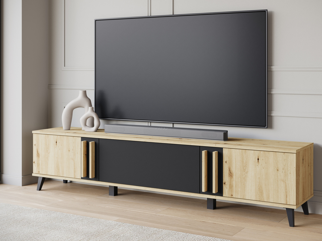 Szafka pod telewizor 180 cm HOMELY dąb artisan czarny grafit