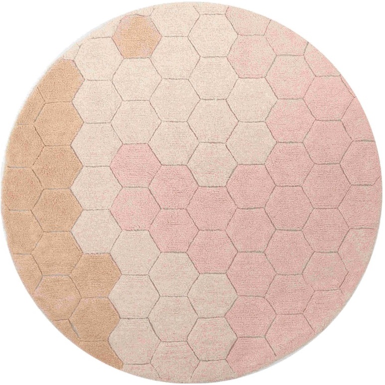 Dywan bawełnainy okrągły Ø 140, Round Honeycomb, Rose, Plaster Miodu,Planet Bee, Lorena Canals KC