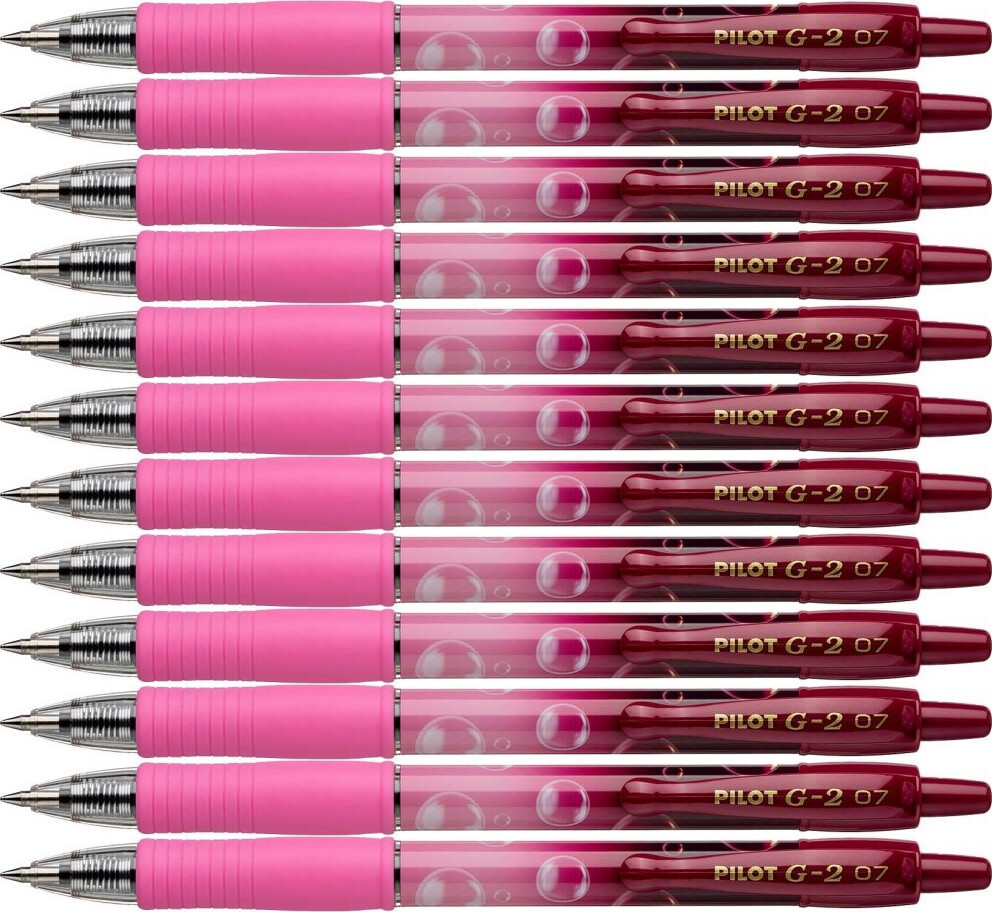 12x Długopis żelowy Pilot G-2 Bubble, automatyczny, 0.7mm, obudowa różowa/wkład niebieski