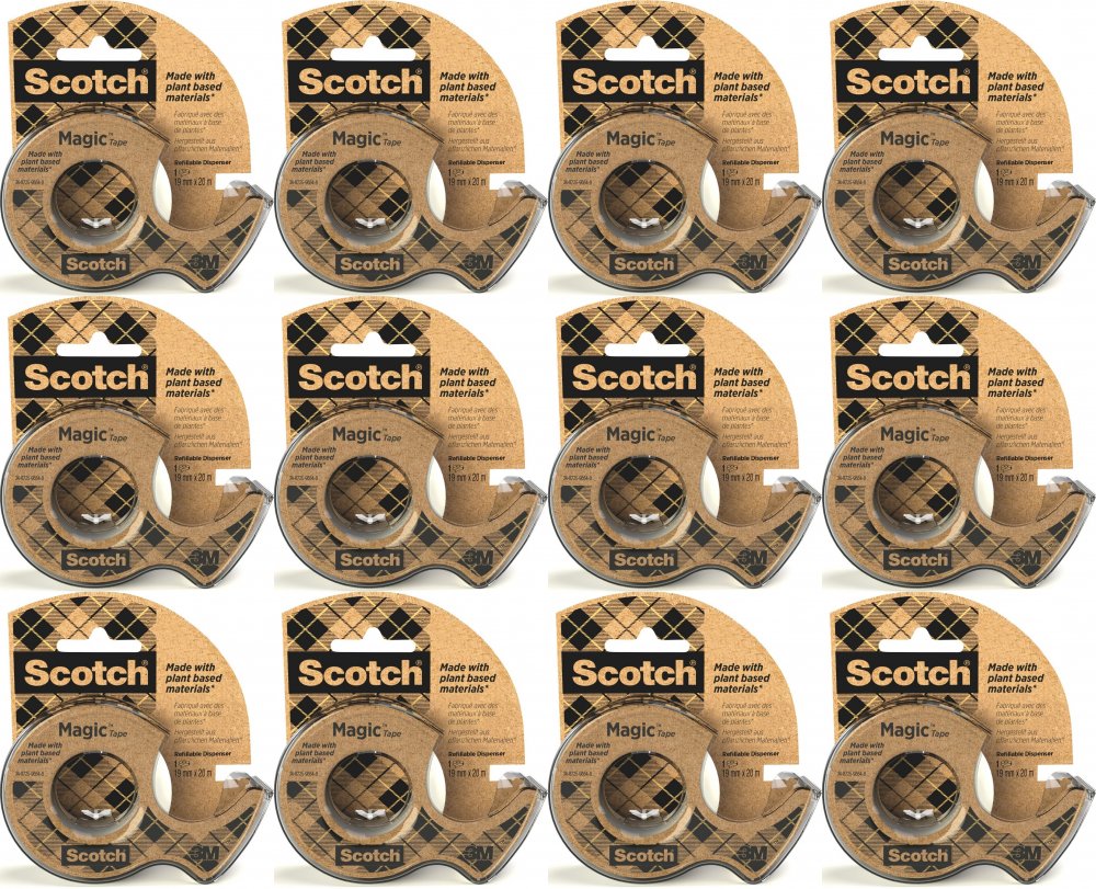 12x Taśma klejąca Scotch Magic 9-1920D, z podajnikiem, ekologiczna, 19mm x 20m, przezroczysty matowy
