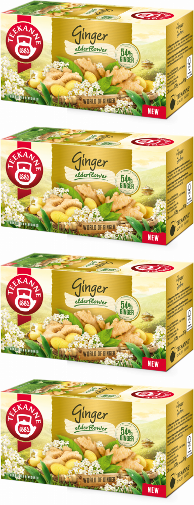4x Herbata owocowa w kopertach Teekanne Ginger Elderflower, imbir i kwiat bzu, 20 sztuk x 1.75g
