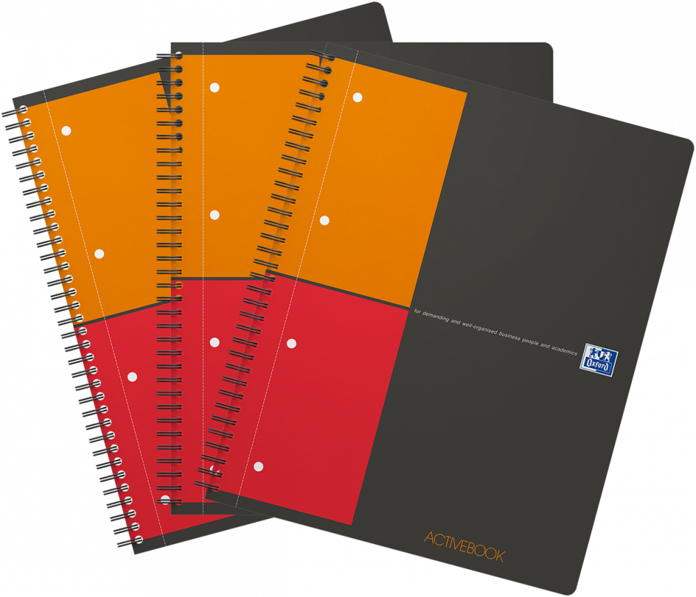 3x Kołonotatnik Oxford International ActiveBook, A4+, w kratkę, 80 kartek, okładka PP, szary