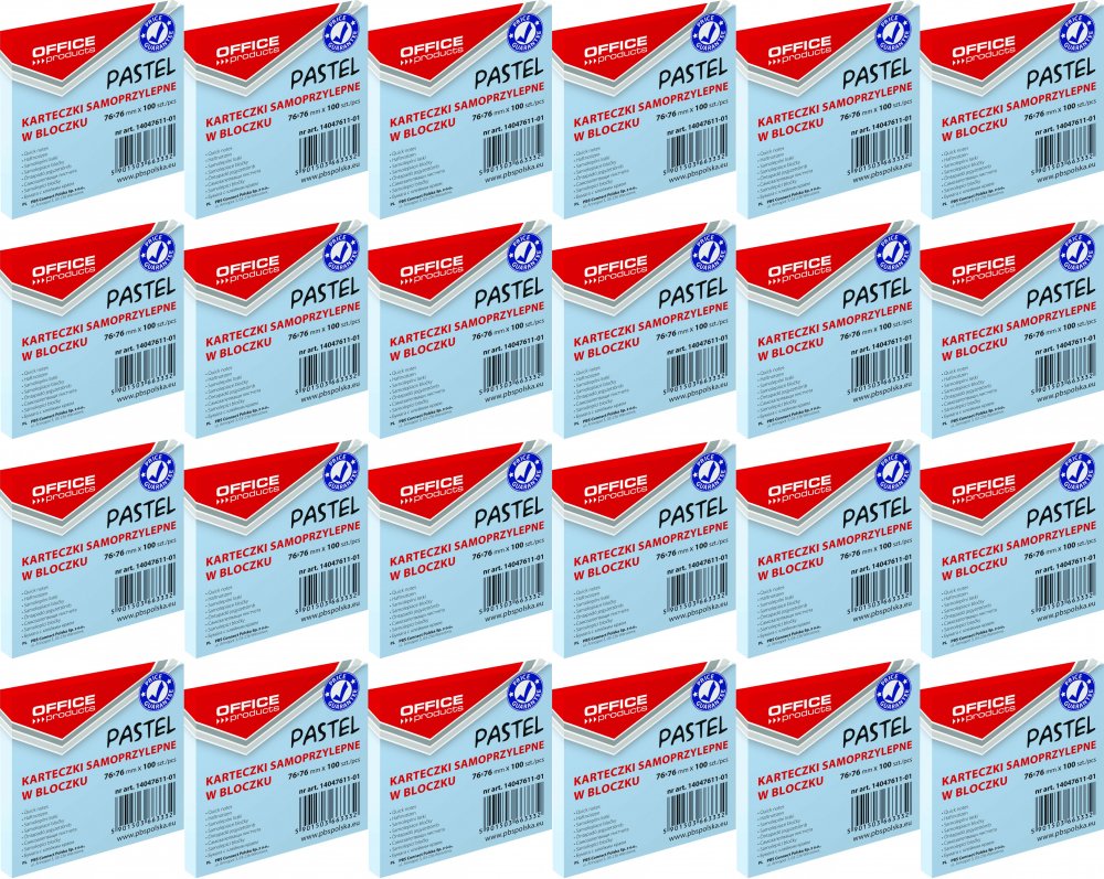 24x Karteczki samoprzylepne Office Products, 76x76mm, 100 karteczek, niebieski pastelowy
