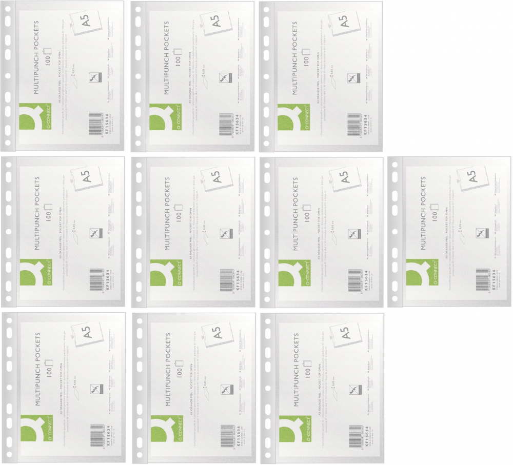 10x koszulki groszkowe Q-Connect, A5, 50μm, 100 sztuk, transparentny