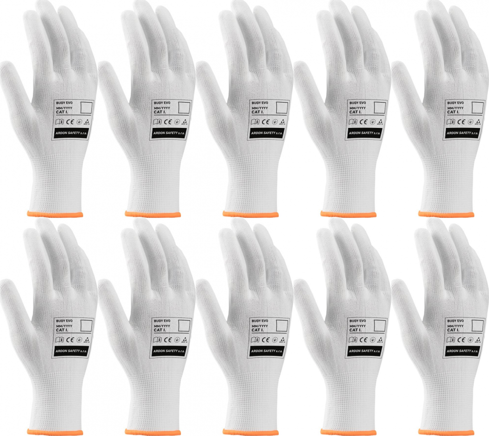 10x Rękawice robocze Ardon Buddy Evo A9222/06, tkaninowe, nakrapiane, rozmiar 10, biały