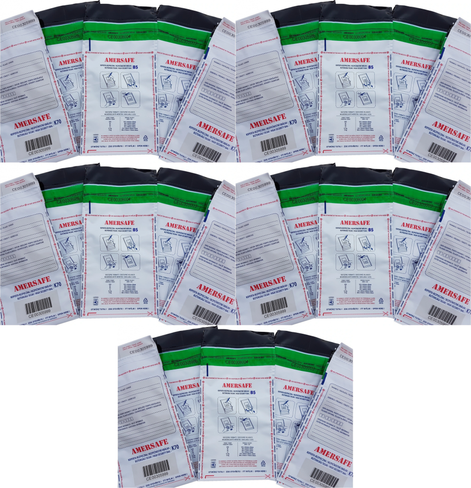 5x Koperta bezpieczna SuperpackSafe, B5, z paskiem HK, z kieszenią na dokumenty, 100 sztuk, szary