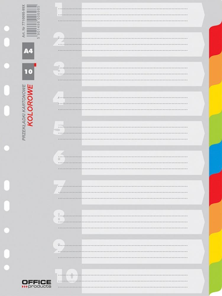 Przekładki do segregatora Office Products, kartonowe, A4, 10 kart, mix kolorów