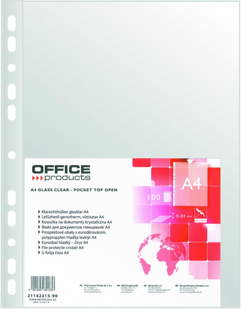 Koszulki krystaliczne Office Products, A4, 40 μm, 100 sztuk, transparentny