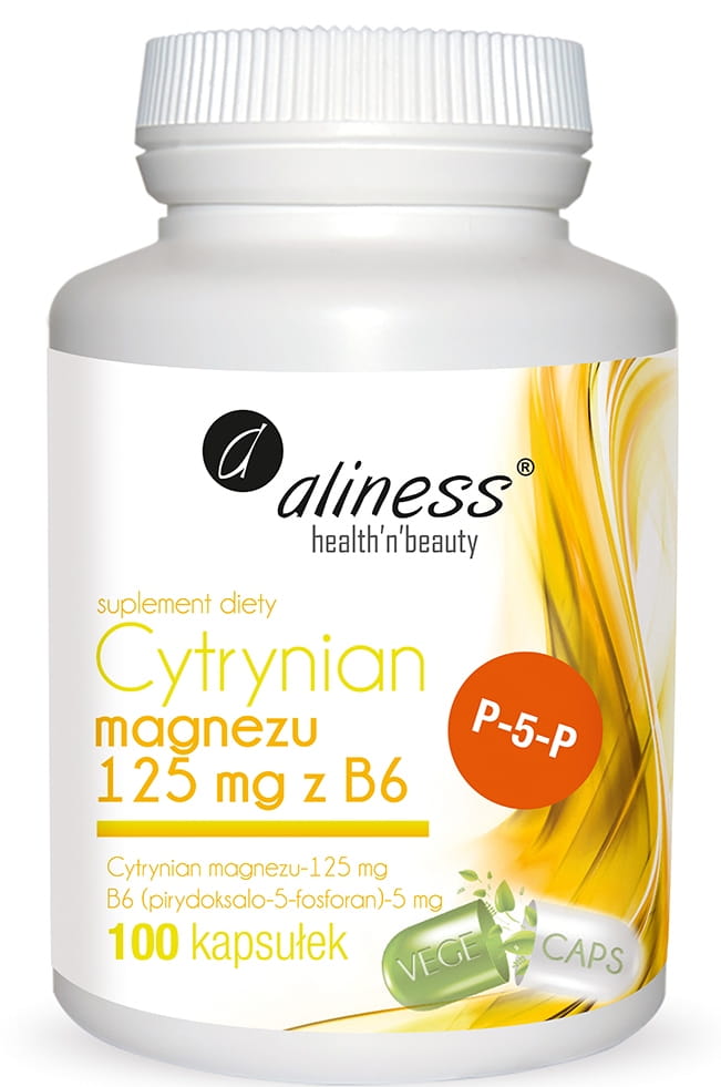 Cytrynian Magnezu 125mg B6 (P-5-P) 100kaps. VEGE Aliness