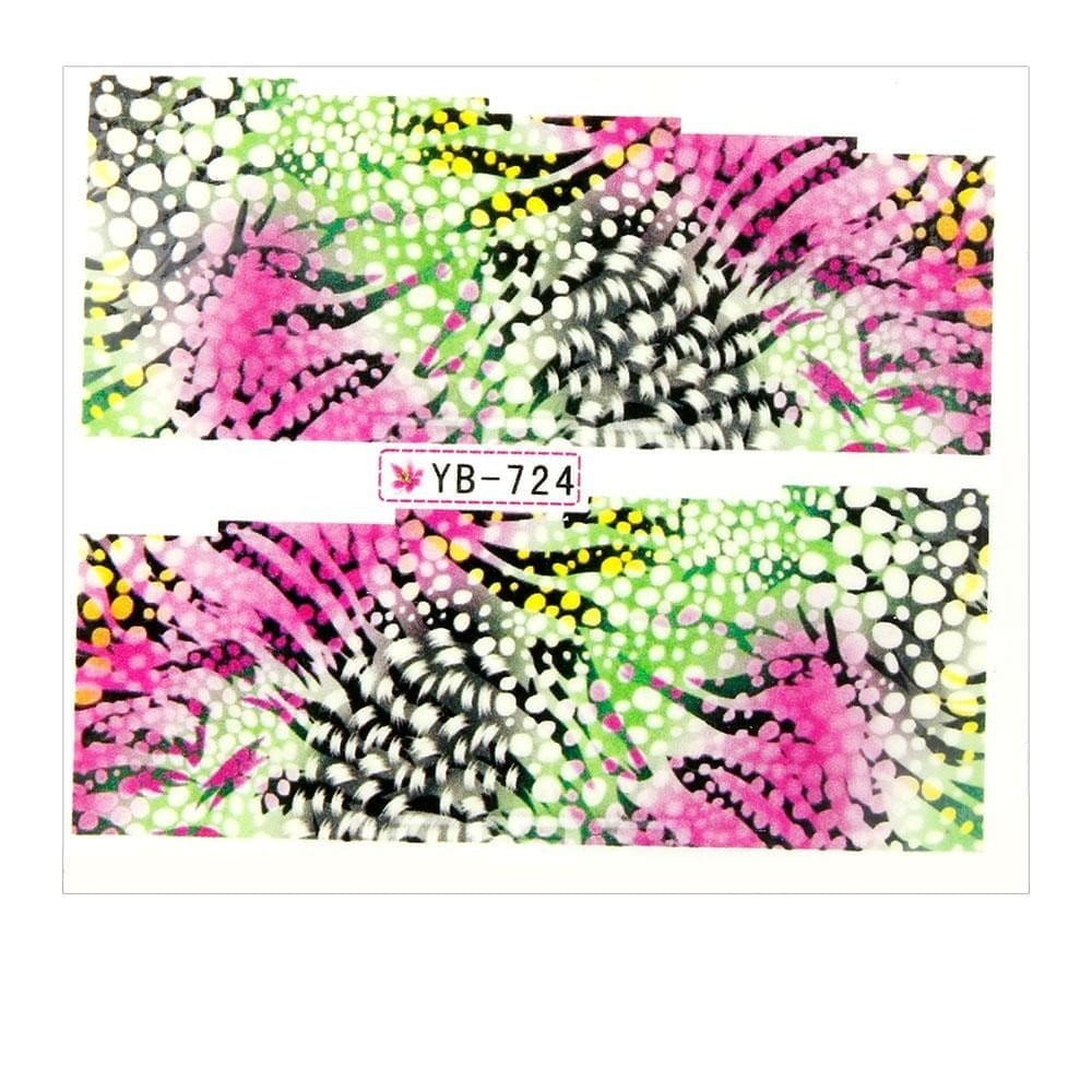 Naklejki wodne do paznokci arkusz 6,5 x 5,5 cm na 10 palców yb Nr 724