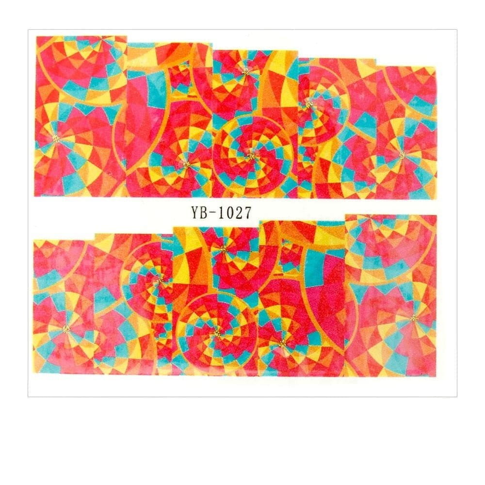 Naklejki wodne do paznokci arkusz 6,5 x 5,5 cm na 10 palców yb Nr 1027
