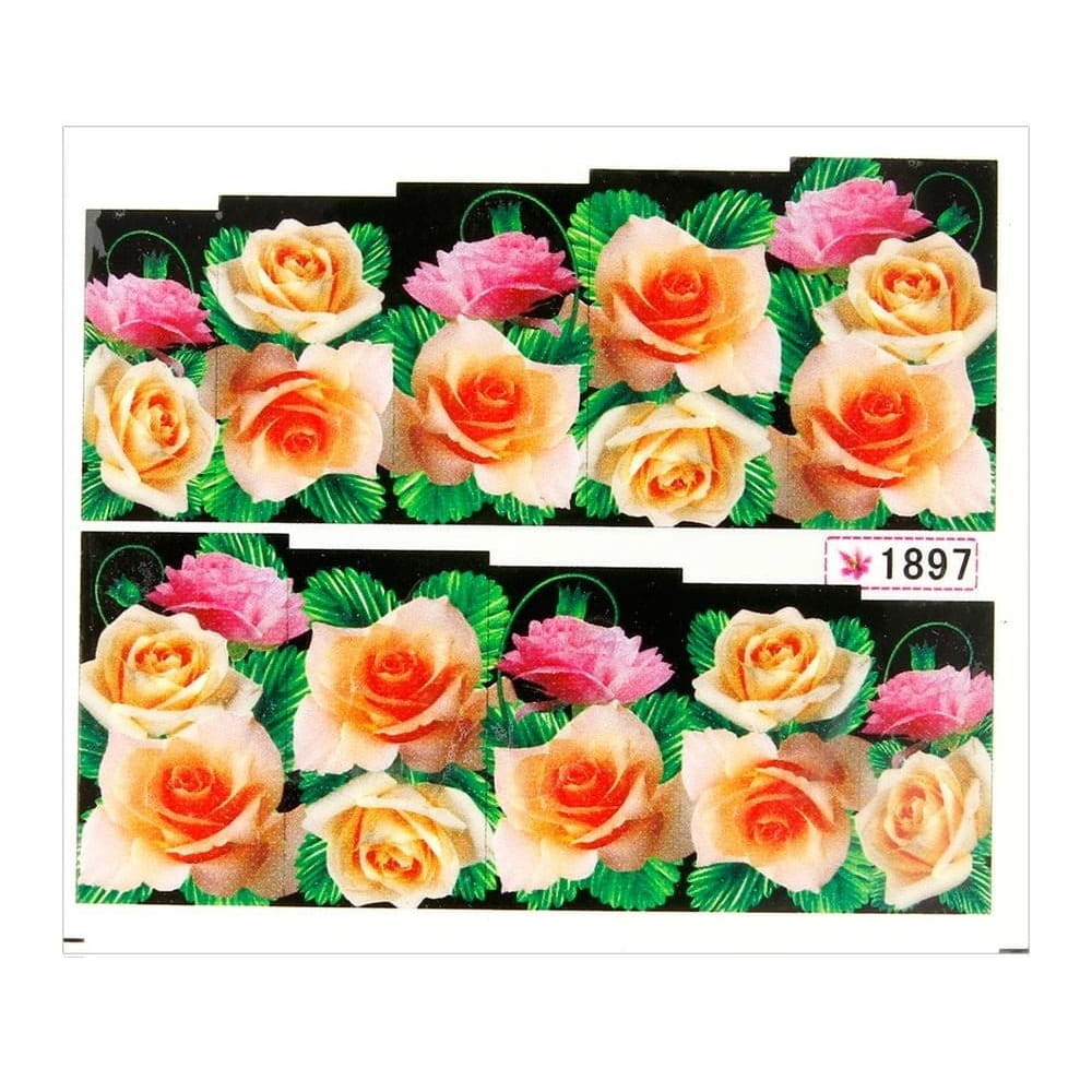 Naklejki wodne do paznokci arkusz 6,5 x 5,5 cm na 10 palców yb Nr 1897