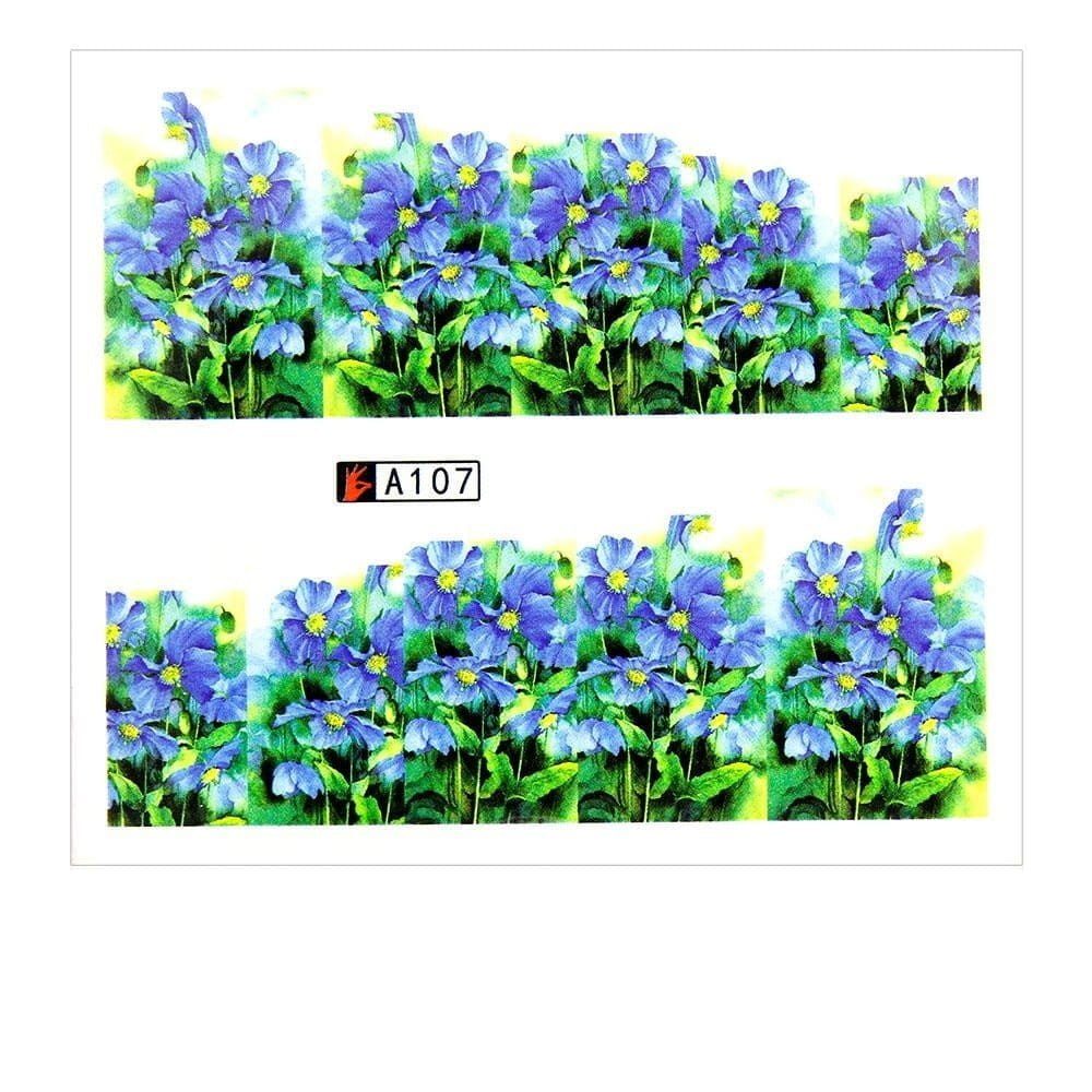 Naklejki wodne do paznokci arkusz 6,5 x 5,5 cm na 10 palców a Nr 107