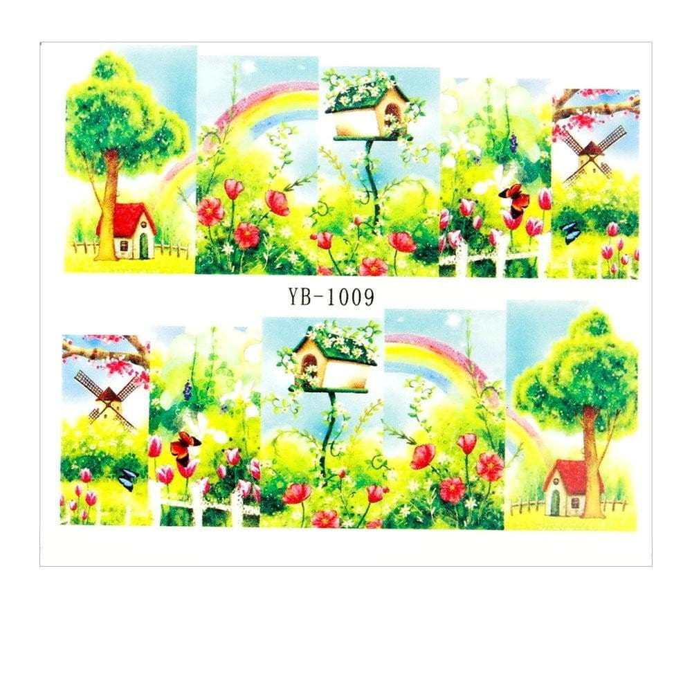 Naklejki wodne do paznokci arkusz 6,5 x 5,5 cm na 10 palców yb Nr 1009