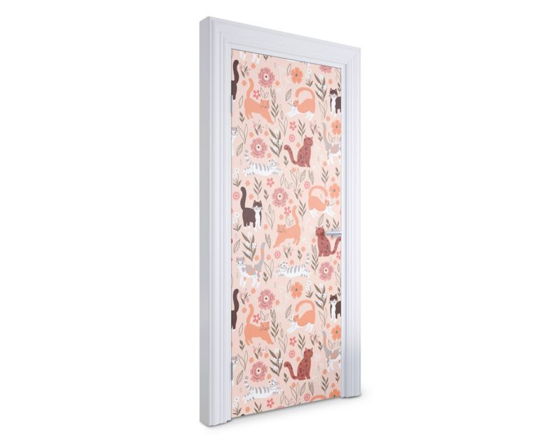 Naklejka na drzwi Wallfluent 75x205 cm Koty i kwiaty 1 szt.