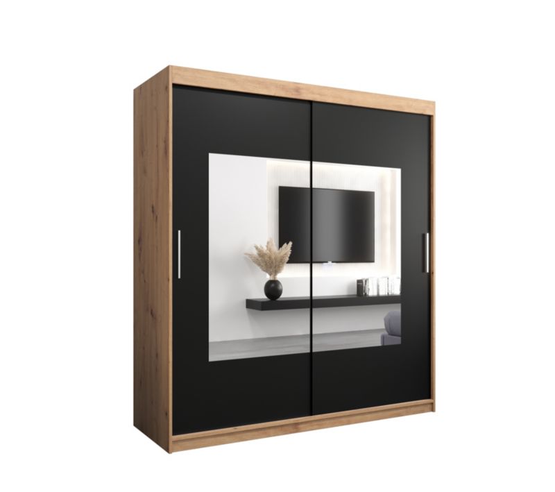Szafa przesuwna Garderoba Abiks TORINO 180 dąb artisan + czarny mat 1 szt.