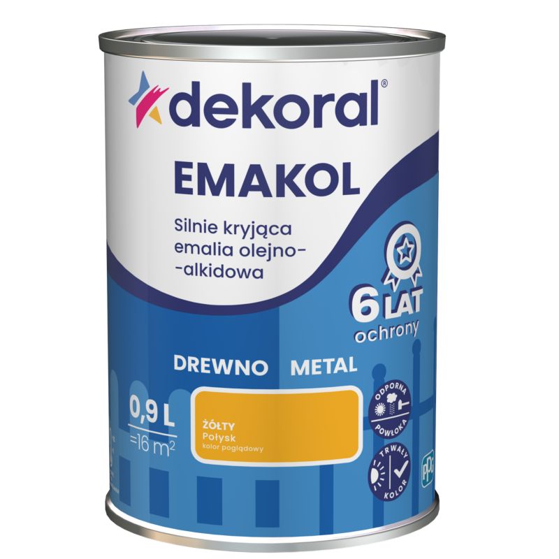 Emalia olejno-alkidowa Dekoral Emakol do drewna i metalu żółty 0,9 l