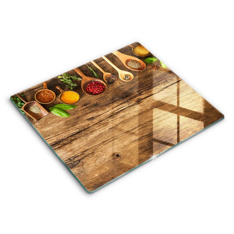 Szklana deska do krojenia Wallfluent 60x52 cm Drewniane łyżki przyprawy 1 szt.