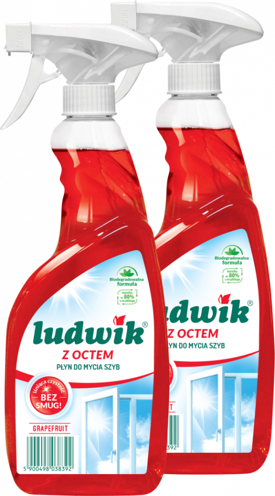 2x Płyn do mycia szyb i glazury Ludwik, z rozpylaczem, grapefruit z octem, 600ml