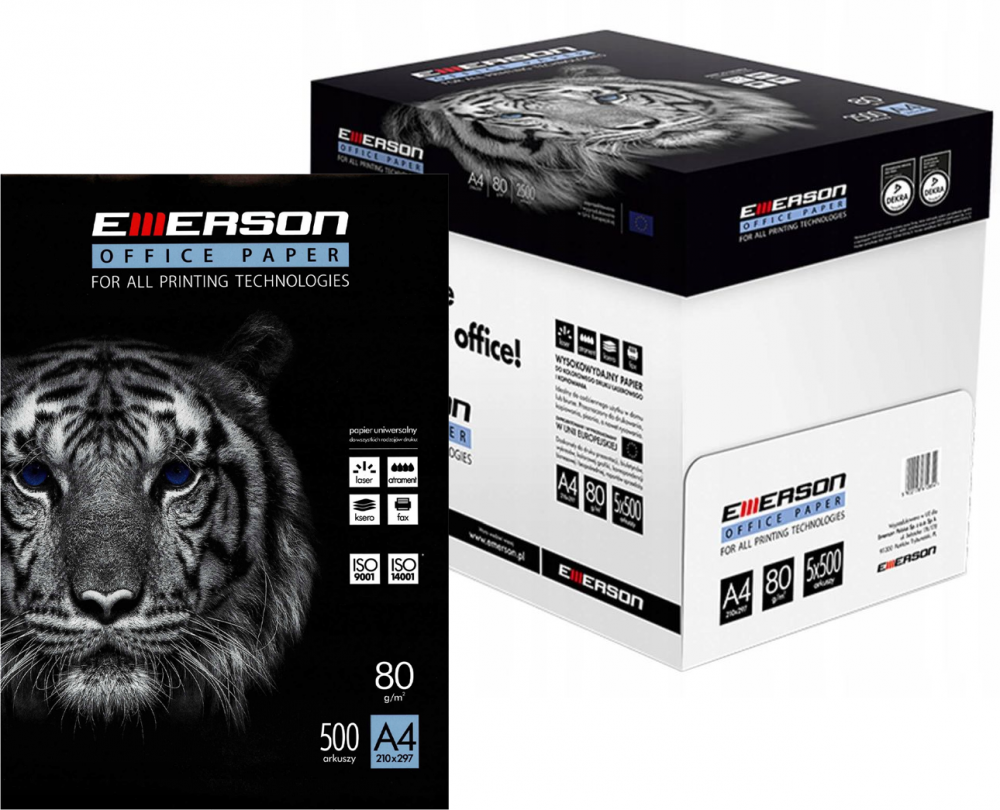 5x Papier ksero Emerson, A4, 80g/m2, 500 arkuszy, biały