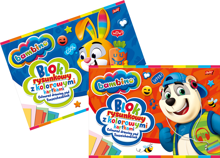 2x Blok rysunkowy Bambino Zwierzaki Uczniaki, A4, 16 kartek, kolorowy