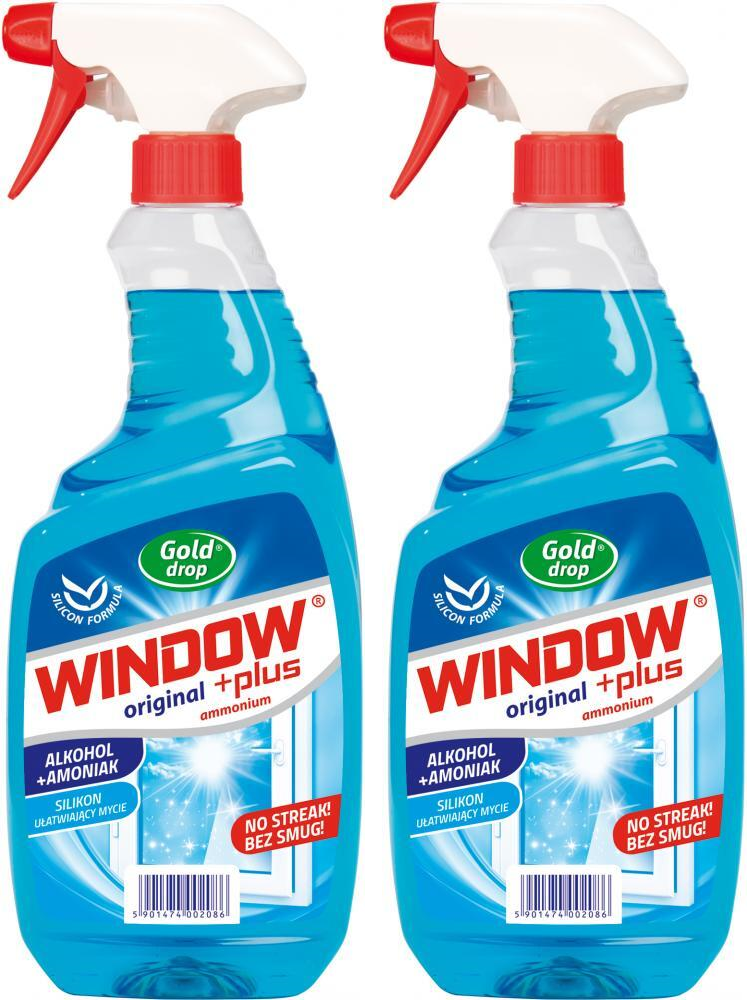 2x płyn do mycia szyb Window Plus Gold Drop, z amoniakiem, z rozpylaczem, 750ml