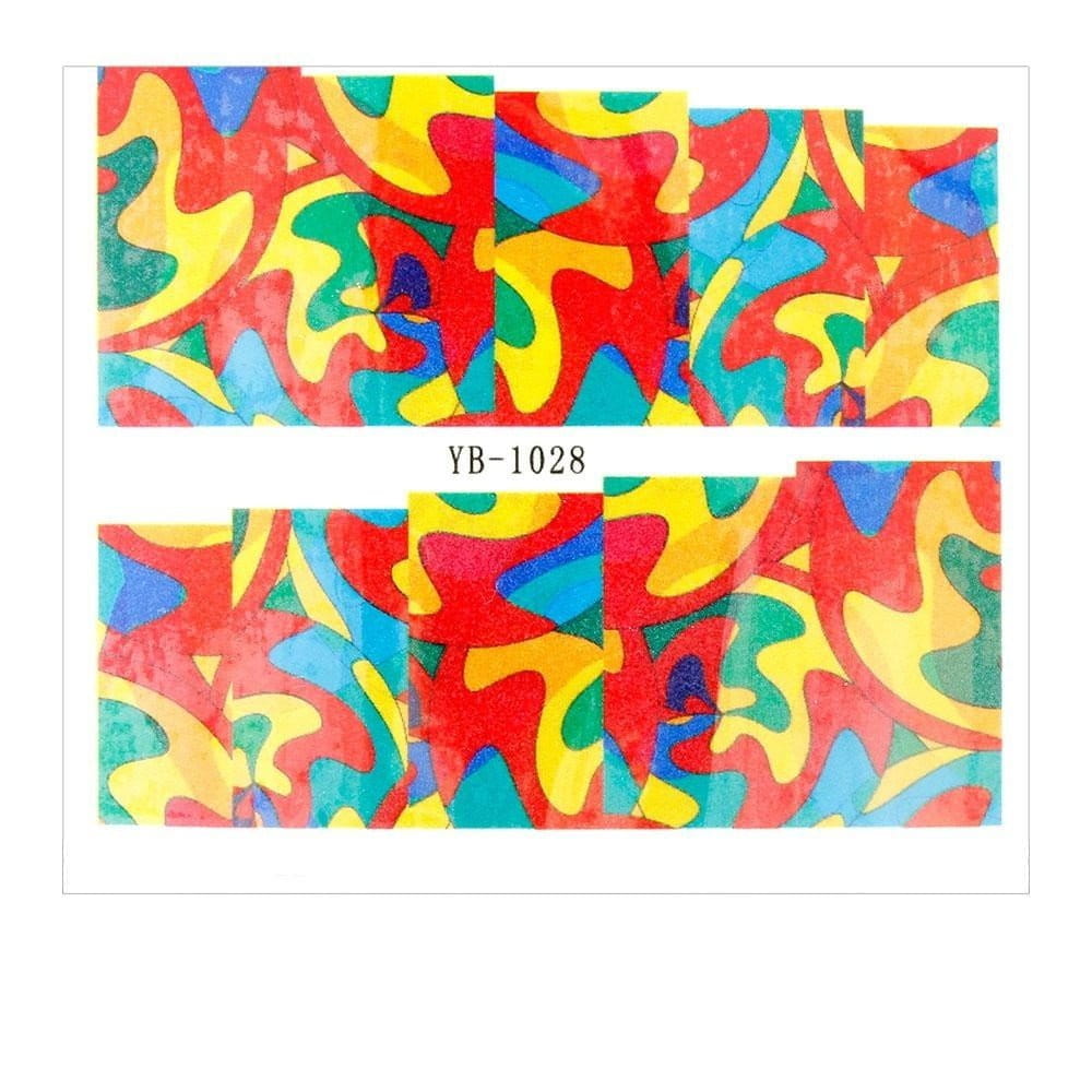 Naklejki wodne do paznokci arkusz 6,5 x 5,5 cm na 10 palców yb Nr 1028