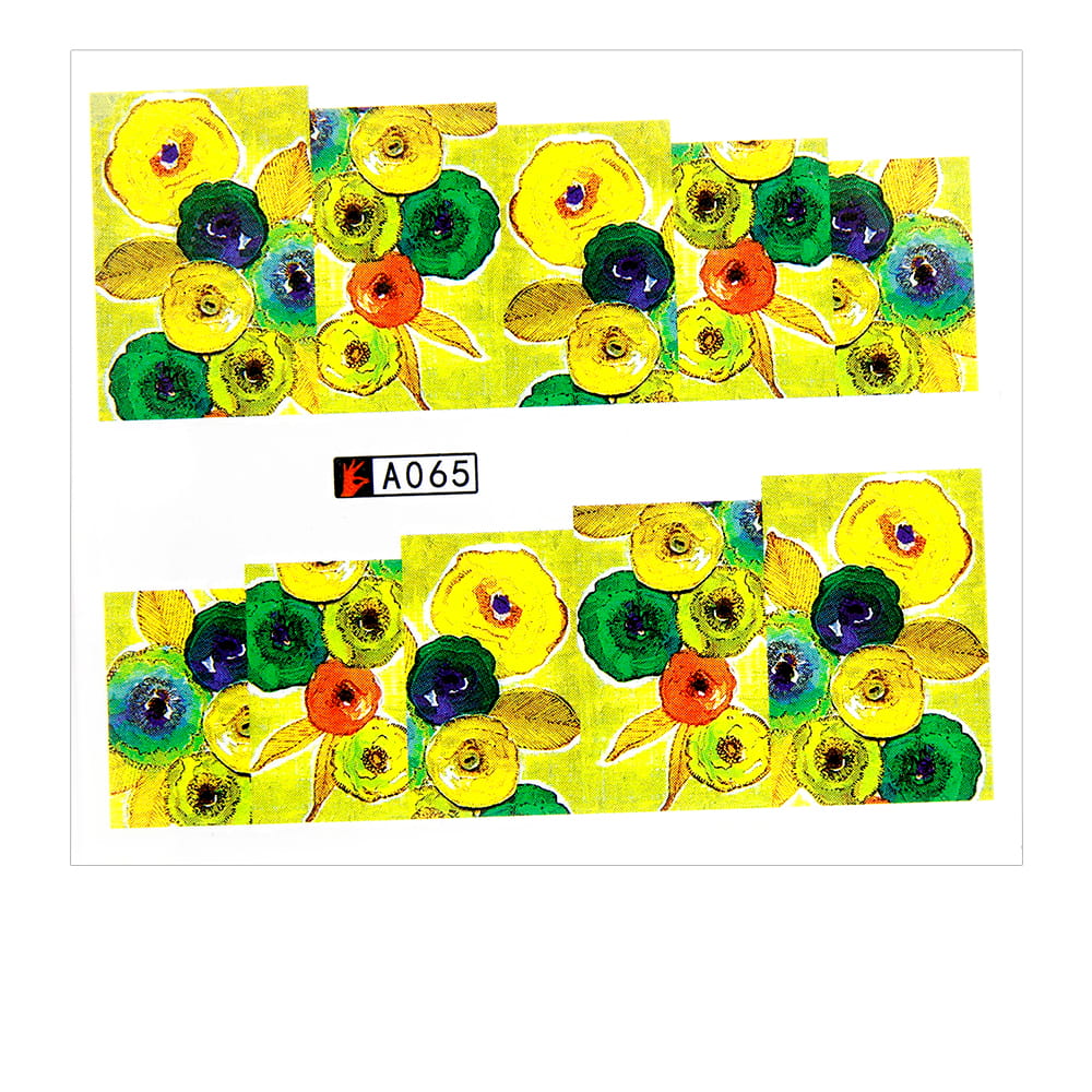 Naklejki wodne do paznokci arkusz 6,5 x 5,5 cm na 10 palców a Nr 065
