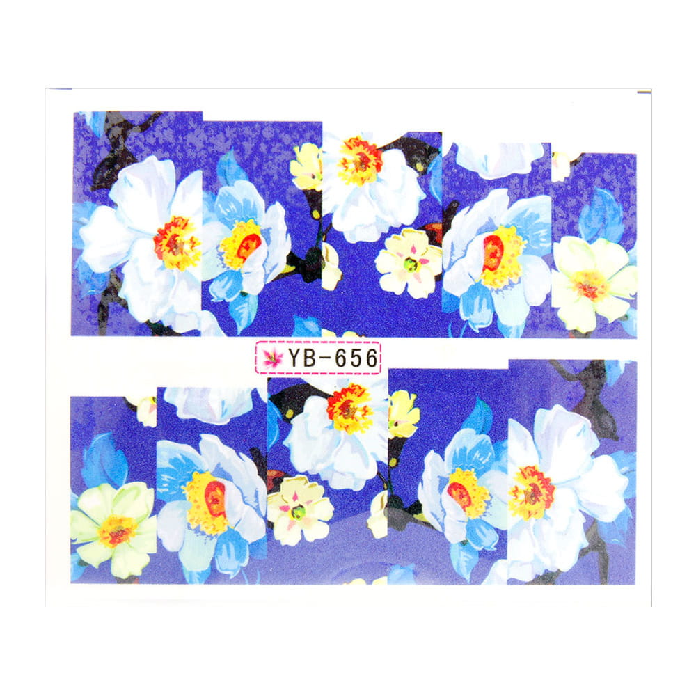 Naklejki wodne do paznokci arkusz 6,5 x 5,5 cm na 10 palców yb Nr 656
