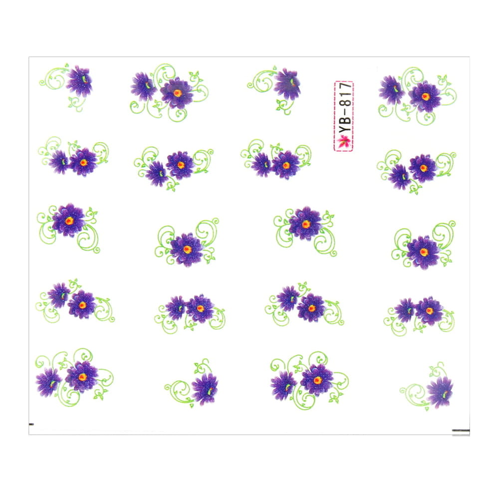Naklejki wodne do paznokci arkusz 6,5 x 5,5 cm na 10 palców yb Nr 817