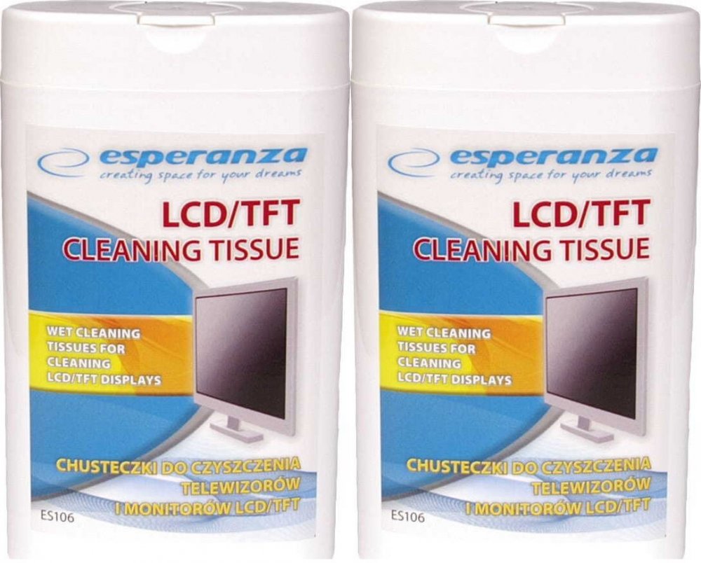 2x Chusteczki nawilżone do czyszczenia monitorów LCD/TFT Esperanza, 100 sztuk