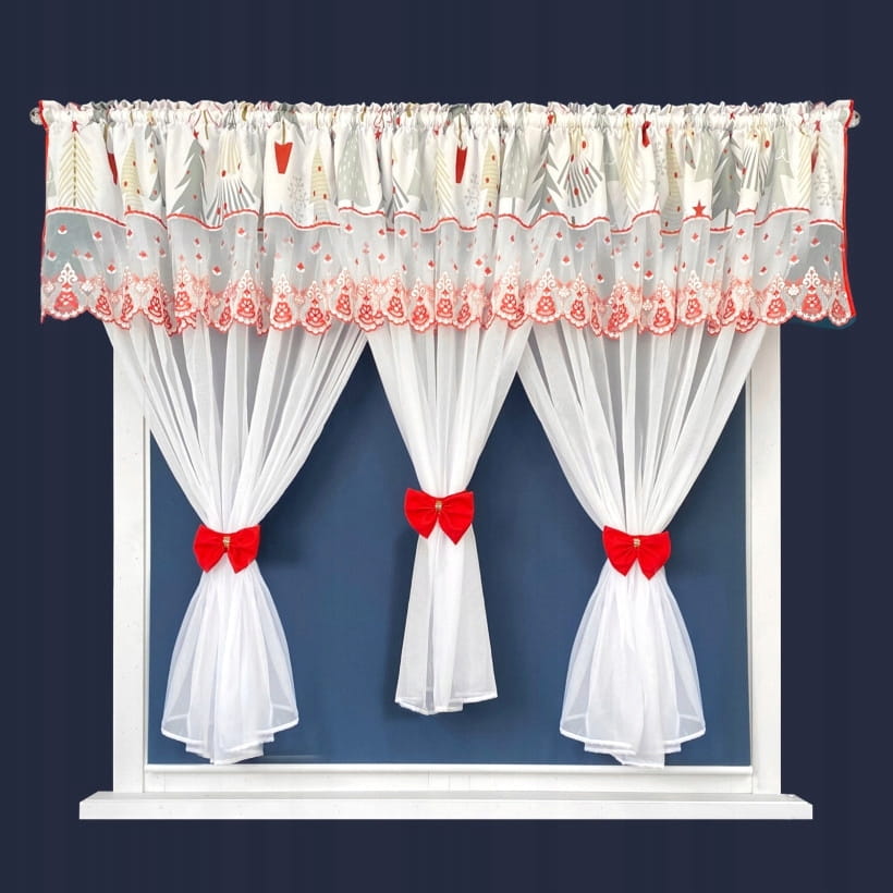 Firana woalowa 400x150cm biały w choinki ŚWIĄTECZNA DEKORACJA OKNA WYSTRÓJ