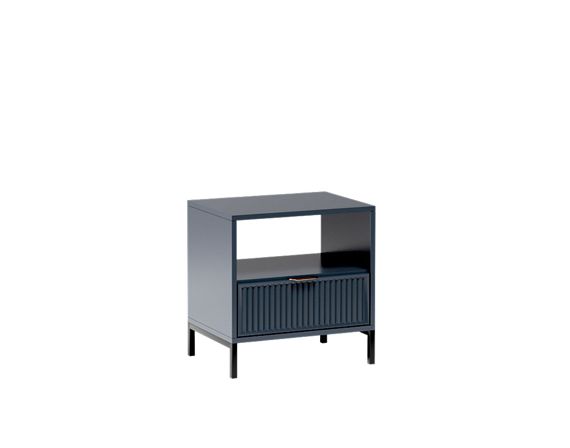 Szafka nocna Furnidea 54 cm granatowa ryflowane fronty czarne metalowe nóżki LINK 1 szt.