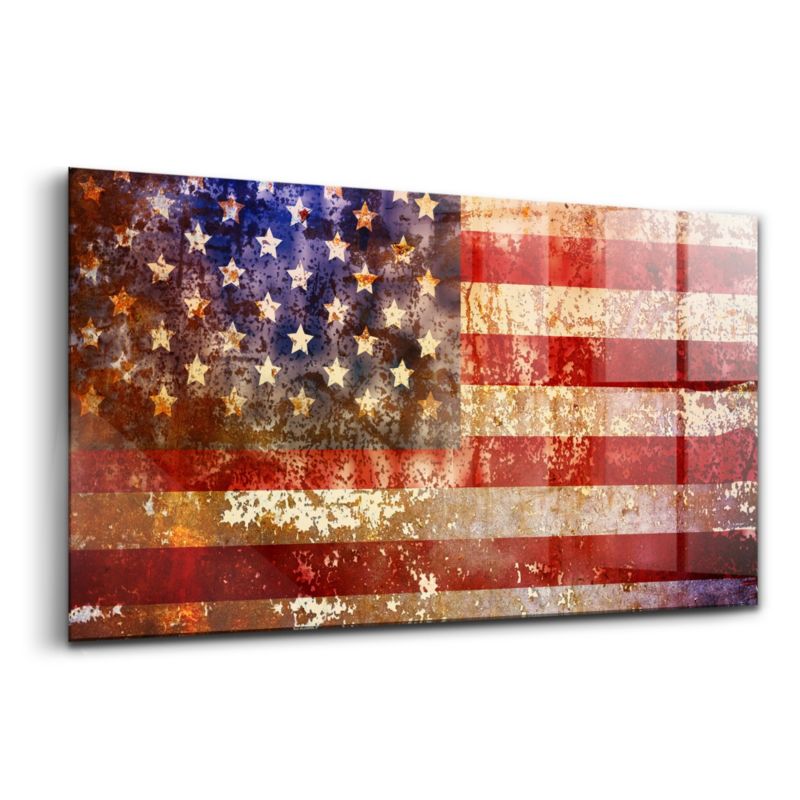 Foto Obraz Ścienny Szklany Wallfluent 140x70 cm Flaga USA w stylu vintage 1 szt.
